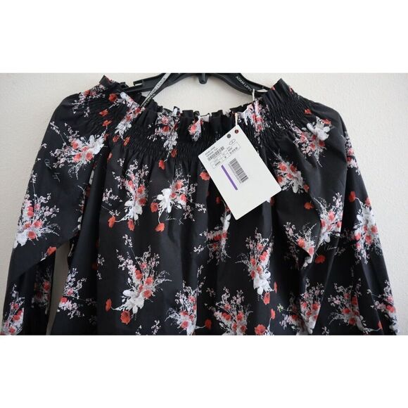 Adan Lippes Women's Sz M Black Floral Print Off-the-Shoulder Poplin Top $1,919 - Picture 4 of 7